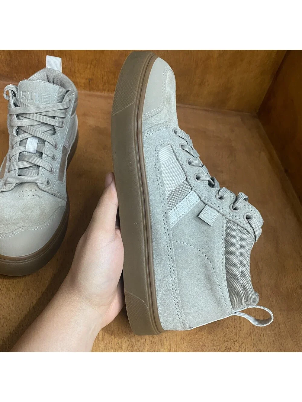 5.11 Tactical Norris Sneaker Shoes Men 8.5 Khaki Suede Puncture Resistant Vibram